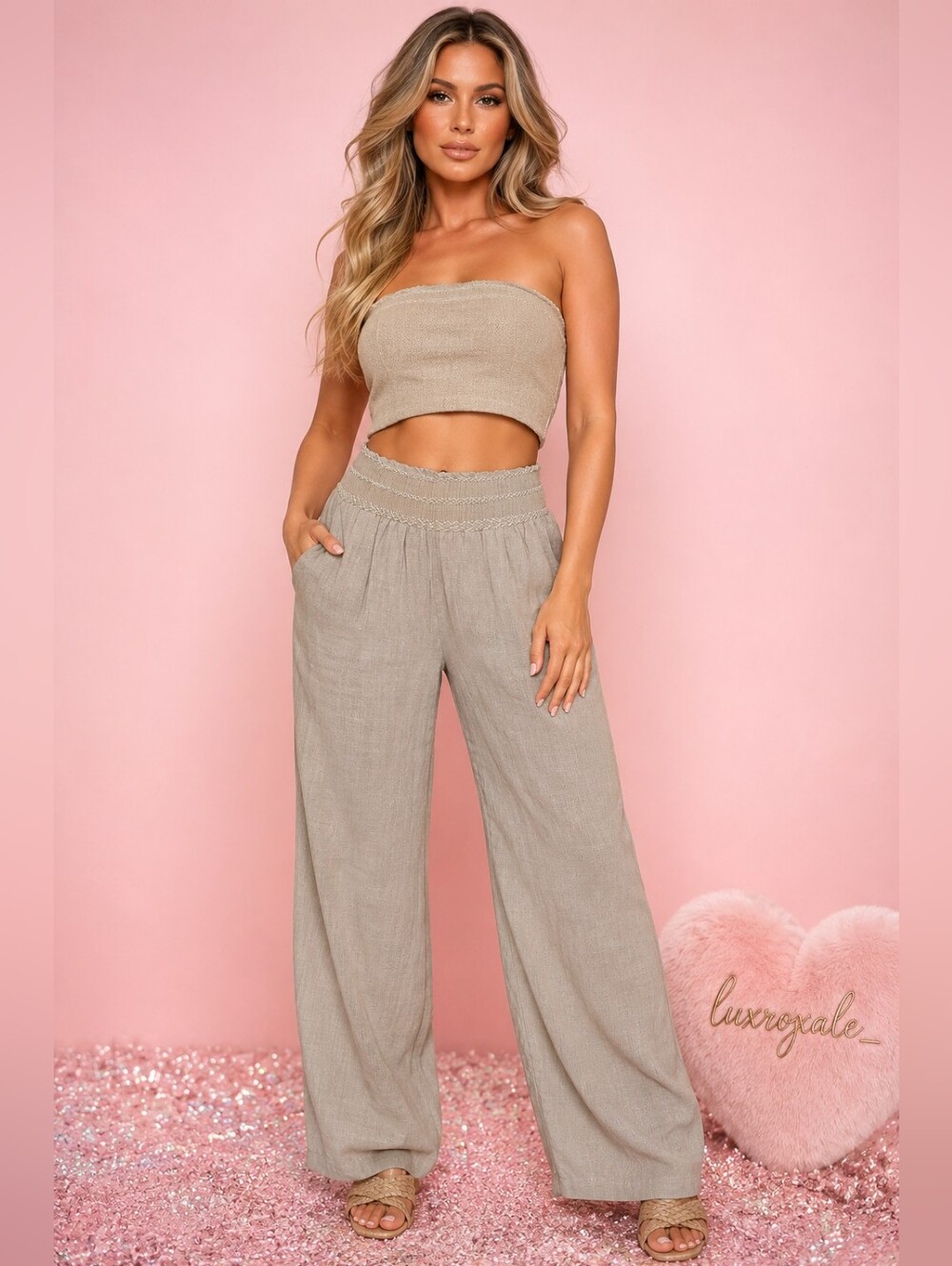 APT. 9 Kohl's NWT Linen Blend Wide Leg Pants XS Beige Taupe Smocked Waist